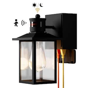 10.83 in. Black Motion Sensing Dusk to Dawn Outdoor Hardwired Wall Lantern Scone with No Bulbs Included