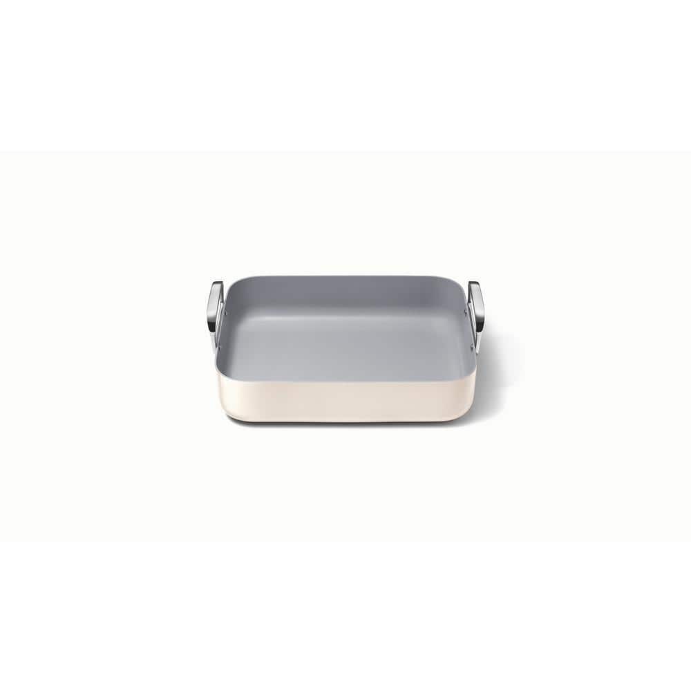 Cream 12.6" Nonstick Square Braiser with Rack and Handles