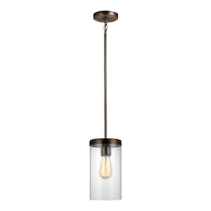 Zire 1-Light Brushed Oil Rubbed Bronze Hanging Pendant with Clear Glass Shade