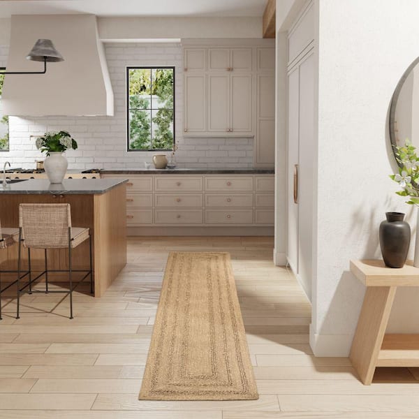 Natural Seagrass Natural 2 ft. x 8 ft. Solid Contemporary Runner Area Rug