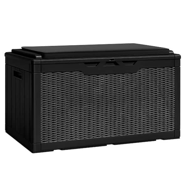 Unbranded 100 Gal. Large Black Resin Deck Box with Cushions and Lockable Lid