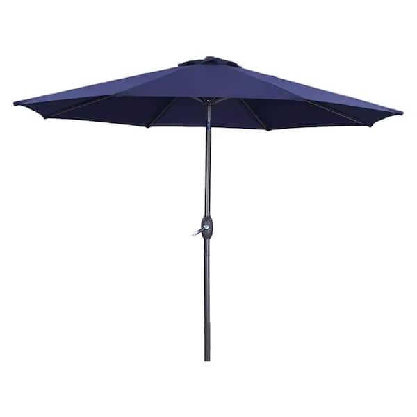 Unbranded 9 ft. Aluminum Market Outdoor Patio Umbrella in Navy with Crank Lift