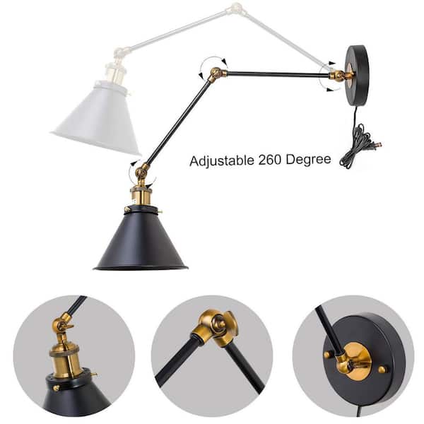 Lnc Modern Black Swing Arm 1 Light Brass Bell Transitional Wall Sconce Plug In Hardwired Linear Bedroom A02246 Black Swing Arm 1 Light Brass Bell, Home Depot Wall Lights Plug In