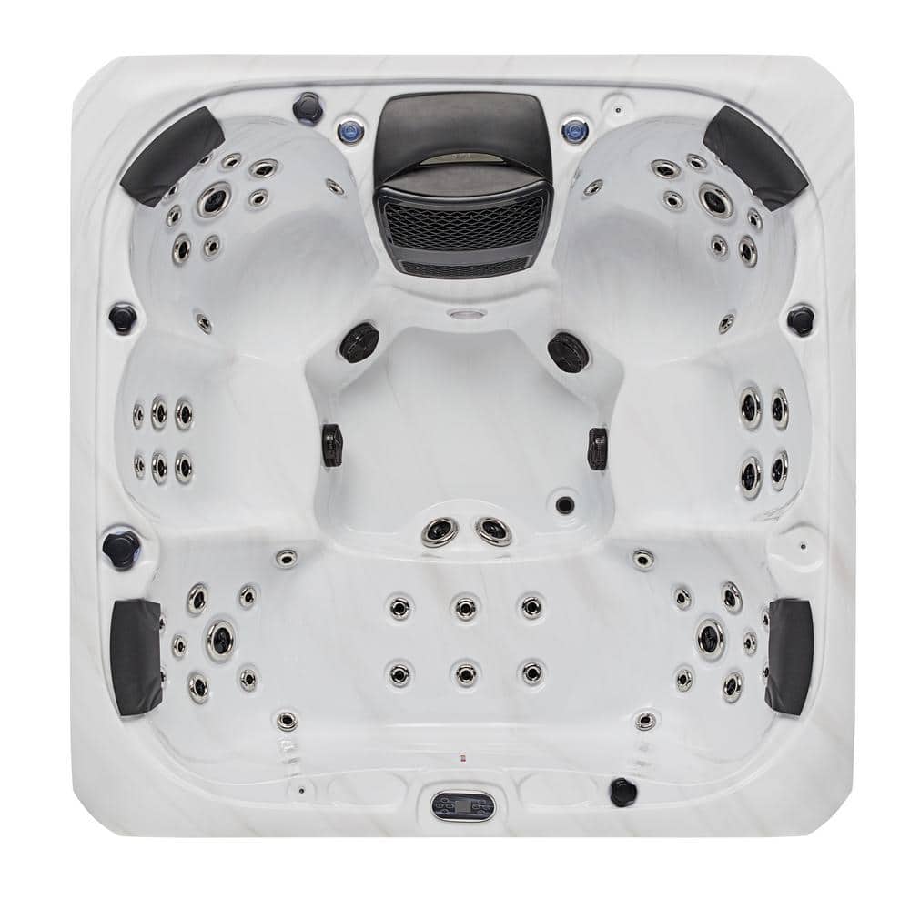Luxury Gray Acrylic 6-Person Square Hot Tub with LED Lighting