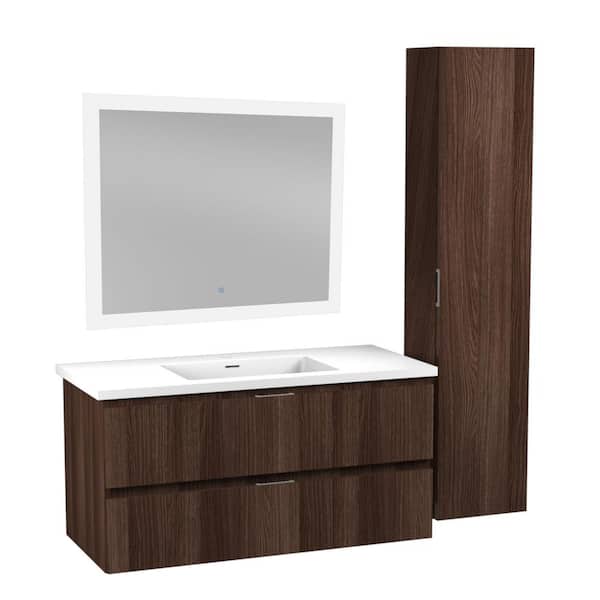 ANZZI 39 in. W x 18 in. D x 20 in. H Single Sink Bath Vanity Set in Dark Brown with White Vanity Top and Mirror