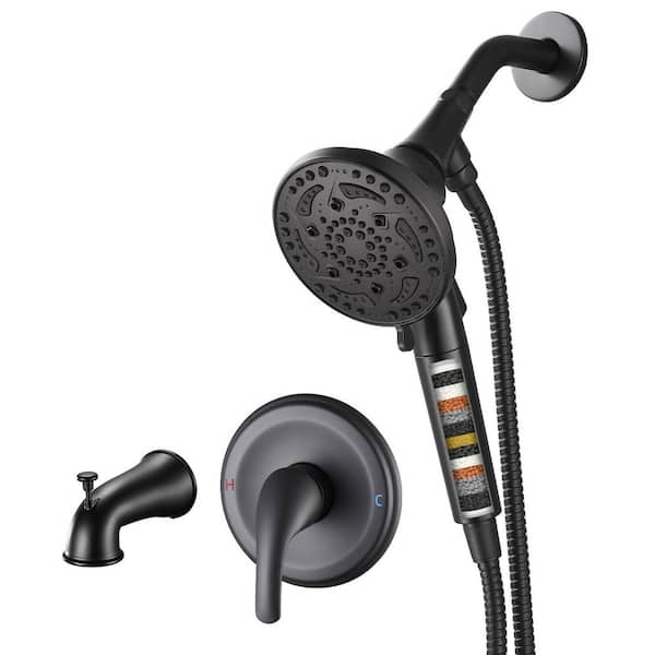 Filter Single-Handle 7-Spray Shower Faucet 1.8 GPM with 4.7" Shower Head bathtub faucet in Matte Black(Valve Included)
