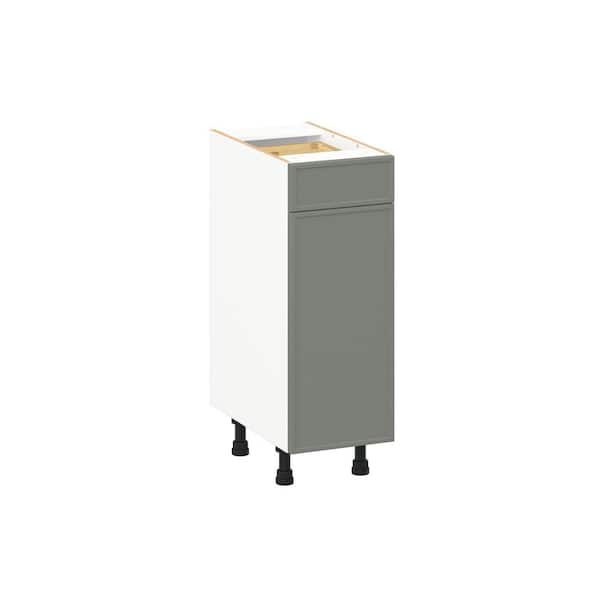 Fairview 12 in. W x 21 in. D x 34.5 in. H Assembled Slim Shaker Bath Base Kitchen Cabinet in Moss Green with 1-Drawer