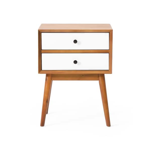 Natural Stained 2 Drawers 18 in. W Nightstand