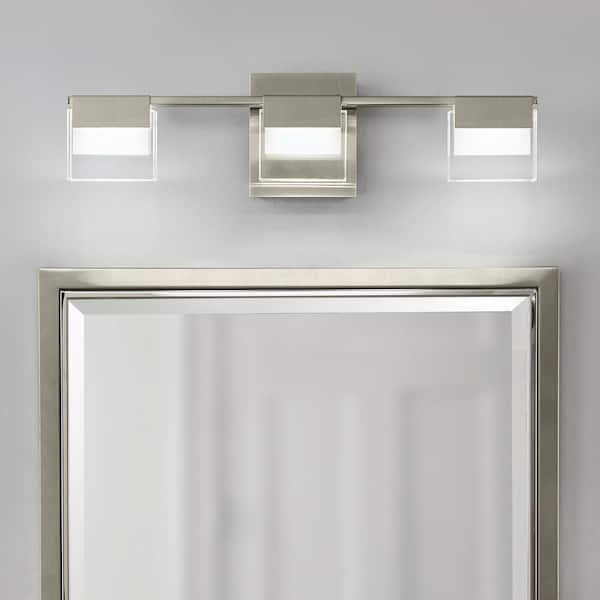 VICINO 21.26 in. W x 5.71 in. H 3-Light Brushed Nickel Integrated LED Bathroom Vanity Light with Rectangular Shades