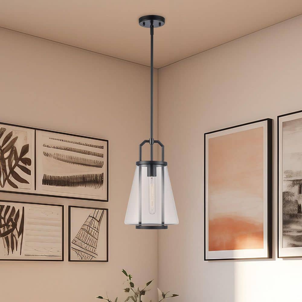 River 8.75 in. 1-Light Black Pendant Light Fixture with Clear Glass Shade price history on PriceWatchPro