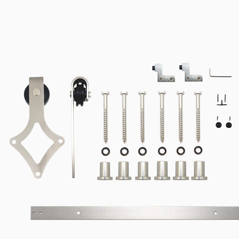 7.5 ft./90 in. Brushed Nickel Non-Bypass Sliding Barn Door Hardware Kit Diamond Design Roller for Single Door price history on PriceWatchPro
