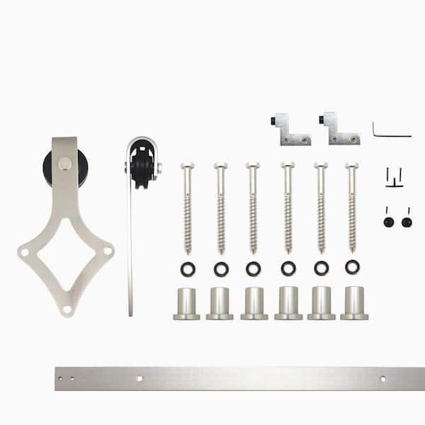 HOMACER 7.5 ft./90 in. Brushed Nickel Non-Bypass Sliding Barn Door Hardware Kit Diamond Design Roller for Single Door