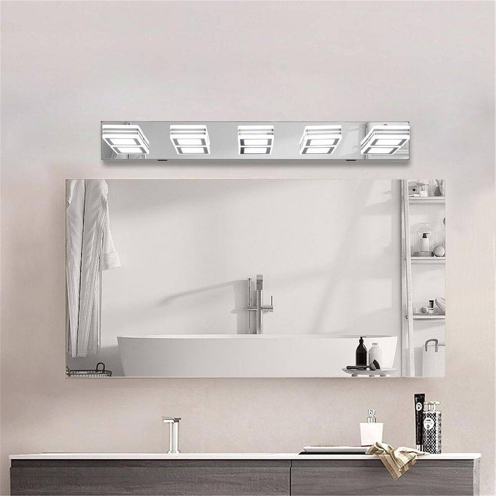 32 in. Chrome 5-Light LED Vanity-Light with Dimmable Acrylic Shade for Modern Bathroom Mirror-Lighting price history on PriceWatchPro