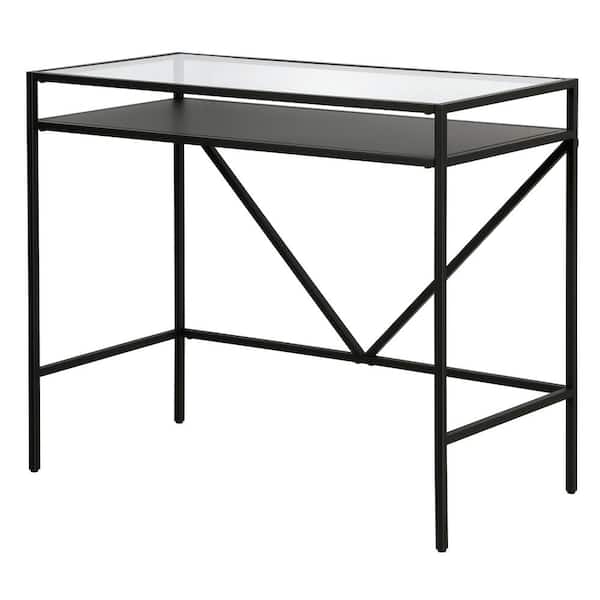 MEYER&CROSS Baird 36 in. Rectangular Blackened Bronze Metal and Glass Writing Desk