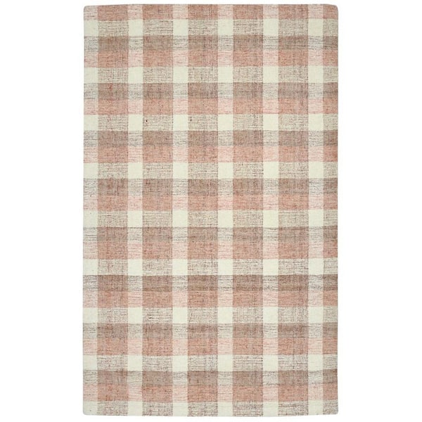 4 ft. x 6 ft. Pink and Multi-Colored Wool Plaid Hand Tufted Area Rug