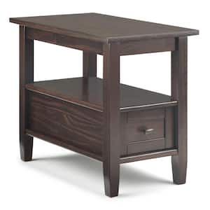 Warm Shaker Solid Wood 14 in. Wide Rectangle Transitional Narrow Side Table in Tobacco Brown