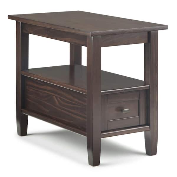 Simpli Home Warm Shaker Solid Wood 14 in. Wide Rectangle Transitional Narrow Side Table in Tobacco Brown