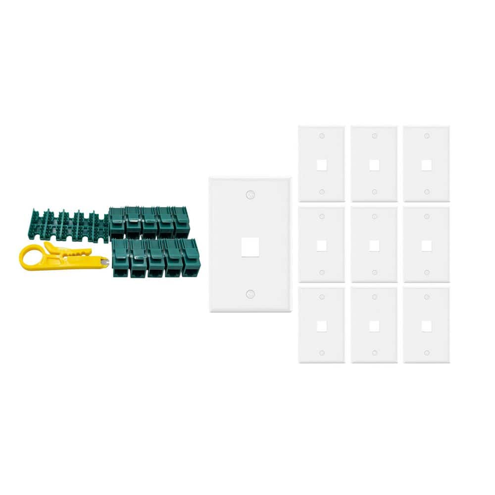 10-Pack 1-Gang White Keystone Plastic Wall Plates 1-Port & 10 Cat 6 RJ45 Keystone Jacks Green price history on PriceWatchPro