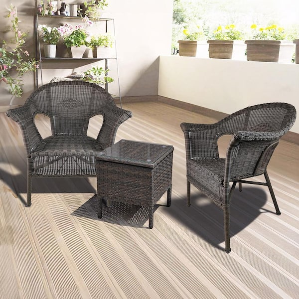 dubbin Gray Patio Rattan Chair Wicker Patio Outdoor Dining Chair (2-Pack)