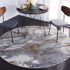 Craft Gray/Yellow 4 ft. x 4 ft. Marbled Abstract Round Area Rug