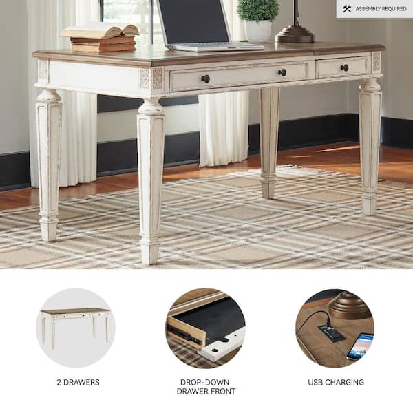 Ashley ライティングビューロ　デスク Signature DESIGN BY ASHLEY Realyn 60 in. Rectangular White/Brown 1