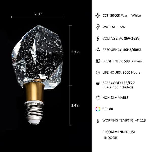 CARRO 5-Watt Equivalent Seeded Geode Shaped E26/27 Crystal LED