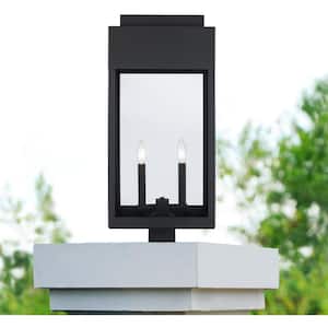 Marley 27 in. 2-Light Black Outdoor Lamp Post Light Fixture with Clear Glass