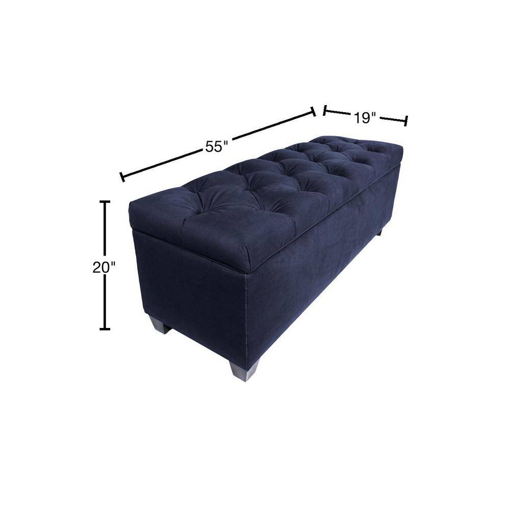Indigo Diamond Tufted Linen Storage Bench with Shoe Slots