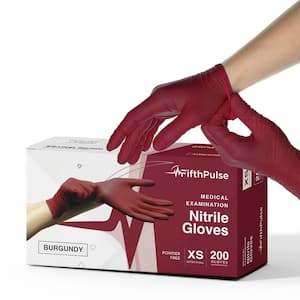Extra Small Nitrile Exam Latex Free and Powder Free Gloves in Burgundy - (Box of 200)
