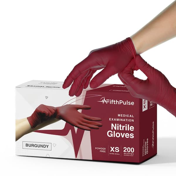 FifthPulse Extra Small Nitrile Exam Latex Free and Powder Free Gloves in Burgundy - (Box of 200)