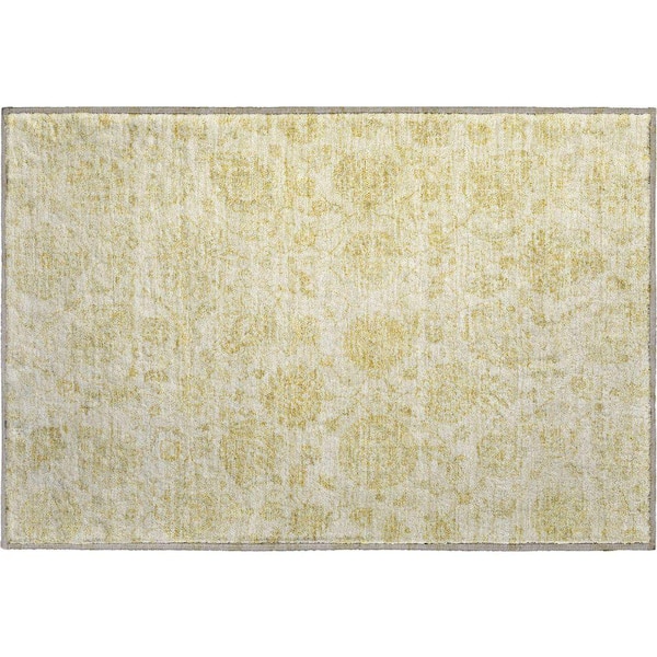 Mayfield Premium Machine Washable Abstract AMF1833 Gold 2 ft. x 3 ft. Area Rug
