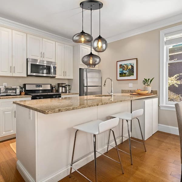 3-Light Smoke Grey Pendant Light with Glass Shade