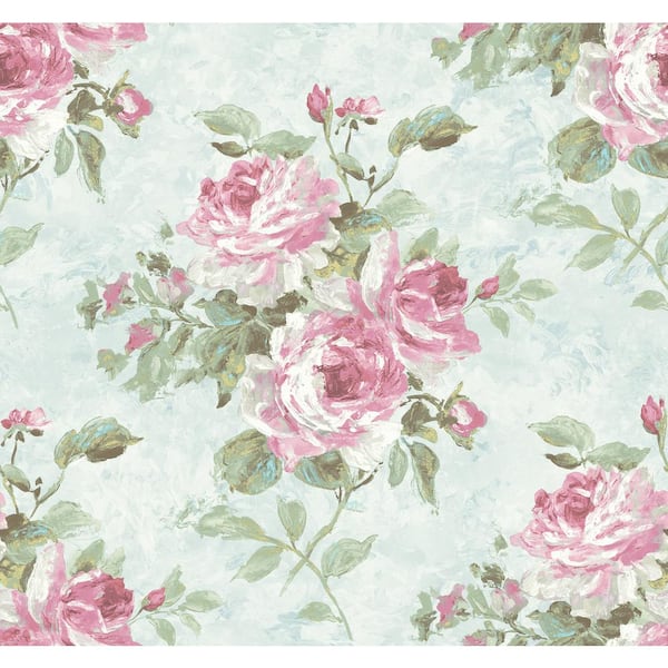 Seabrook Designs Rose Bouquet Metallic Pearl, Ice Blue, and Pink Paper Strippable Roll (Covers 60.75 sq. ft.)