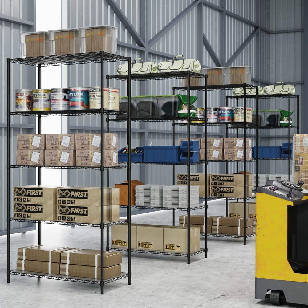 Black 72" Metal 5-Tier Adjustable Wire Shelving Unit