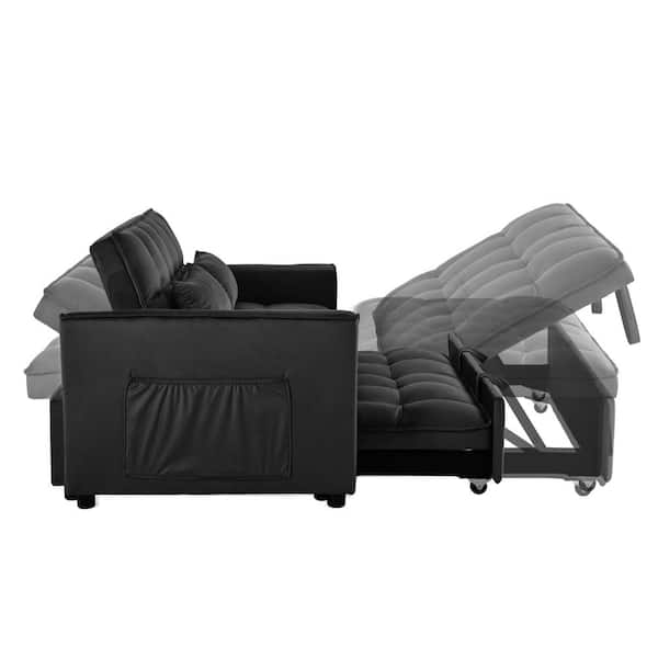 WONDER COMFORT 3-in-1 Convertible Loveseat 47.24 in. Black