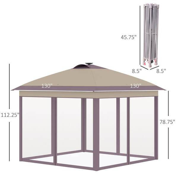 Outsunny 11 ft. x 11 ft. Beige Pop Up Gazebo, Foldable Canopy Tent