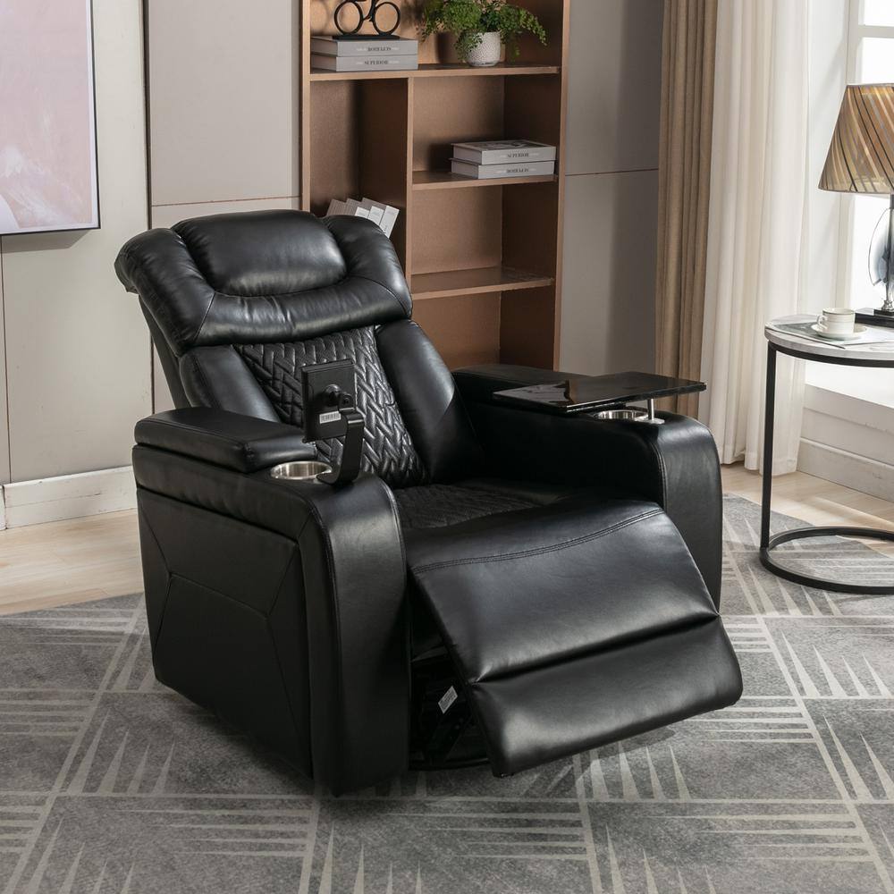 Merax Black Home Theater 270° Swivel PU Power Recliner with Tray Table