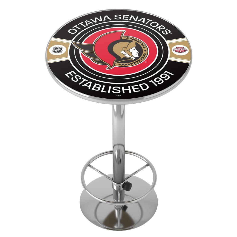Ottawa Senators Patch 27 in. Chrome Round Table Top with Adjustable Foot Re