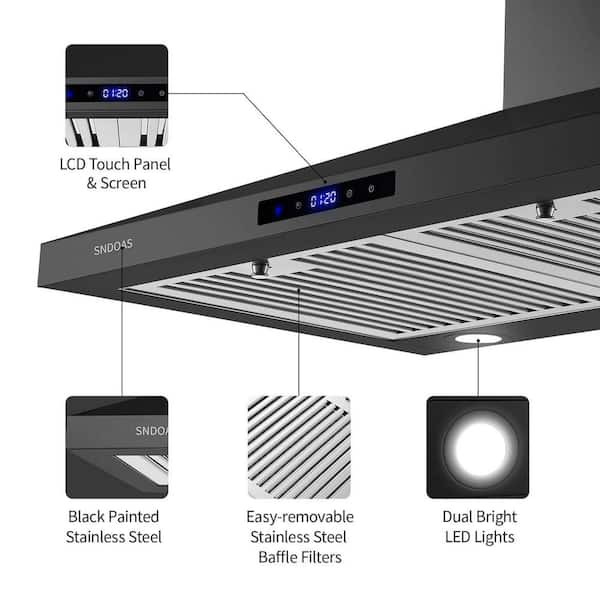 SNDOAS 30 in. 350 CFM Ducted Wall Mount Stainless Steel Kitchen Range Hood  in Black with Touch Panel W-MAD-44 - The Home Depot