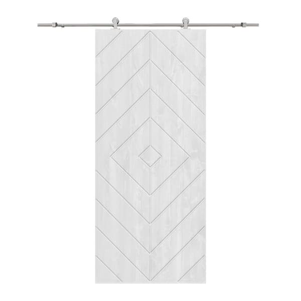 CALHOME Diamond 24 in. x 80 in. Fully Assembled White Stained Wood Modern Sliding Barn Door with Hardware Kit