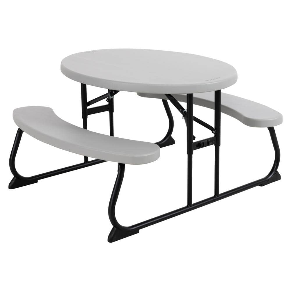 Gray Curved Shape Steel Kids Picnic Table with Stain Protection