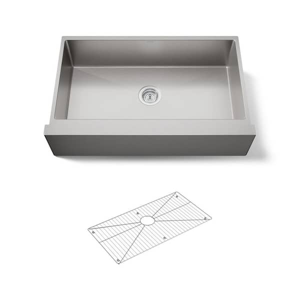 Strive Undermount Farmhouse Apron Front Stainless Steel 36 in. Single Basin Kitchen Sink with Basin Rack