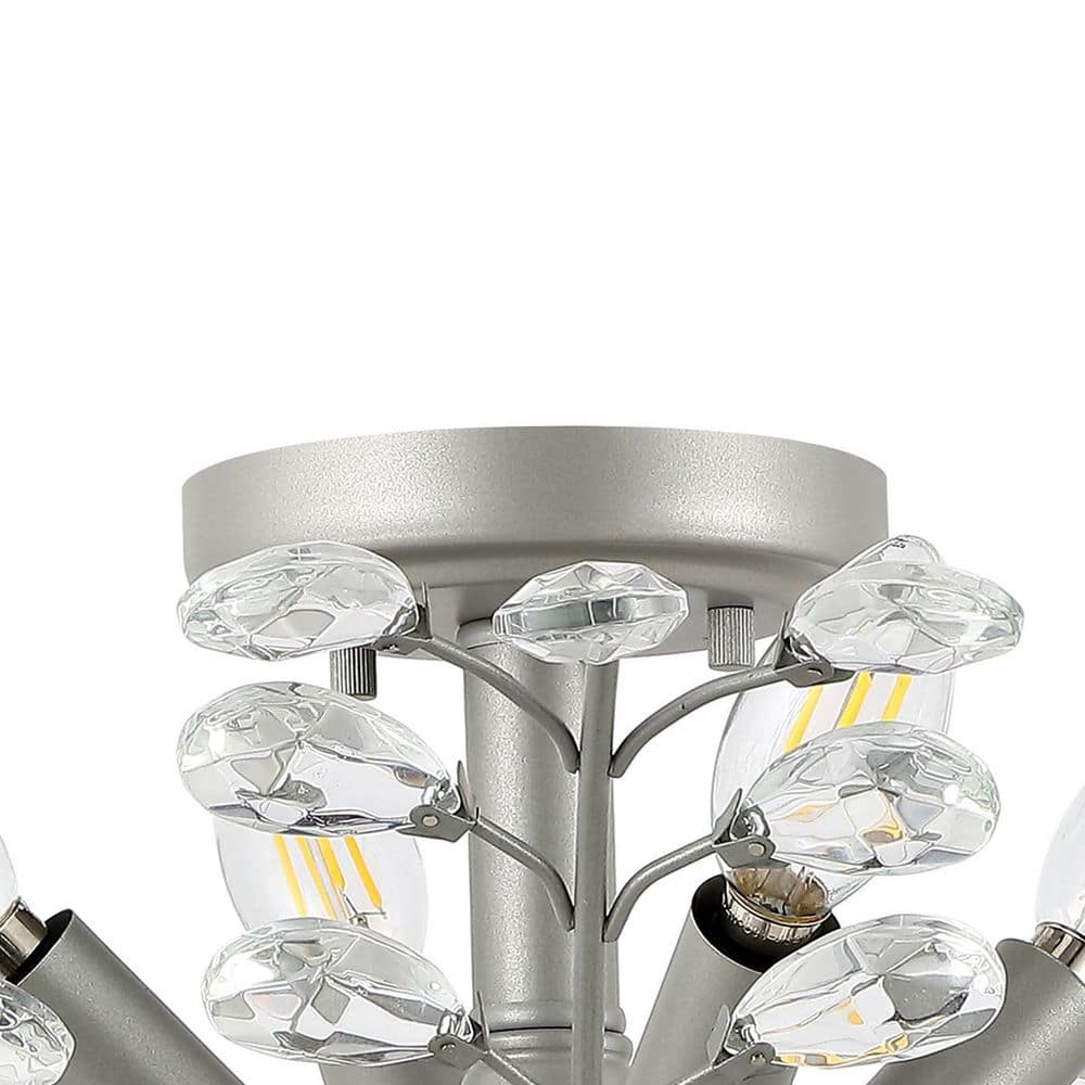 Bohemian Silver Crystal 26" LED Antler Ceiling Light