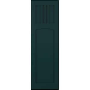 12 in. x 30 in. PVC True Fit San Miguel Mission Style Fixed Mount Flat Panel Shutters Pair in Thermal Green