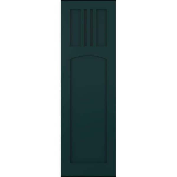 Ekena Millwork True Fit 12 in. x 52 in. Flat Panel PVC San Miguel Mission Style Fixed Mount Shutters Pair in Thermal Green