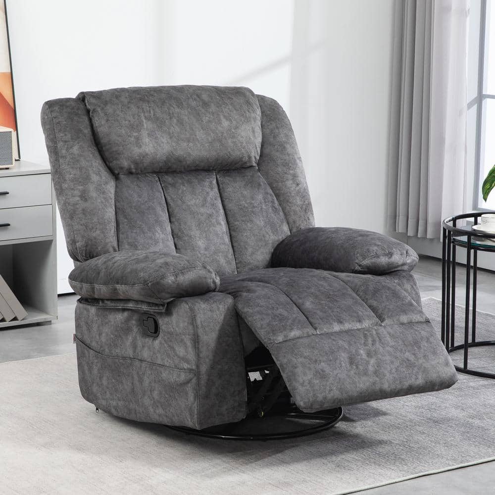 Charcoal Gray Velvet Swivel Recliner Chair with Metal Base