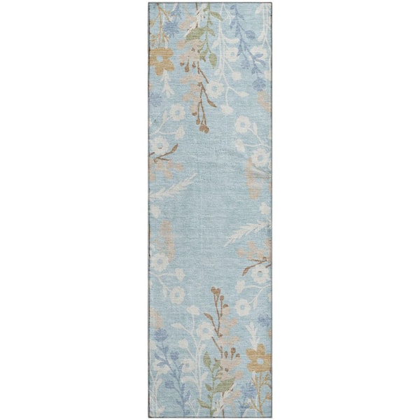 Mayfield Premium Machine Washable Abstract AMF2334 Sky 2 ft. x 7 ft. Runner Rug