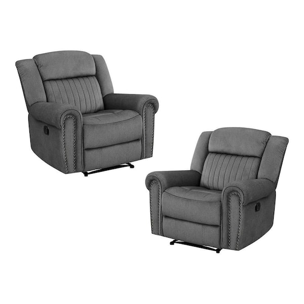 EVERGLADE HOME Abington Charcoal Microfiber Upholstered Reclining Chair (Set of 2)