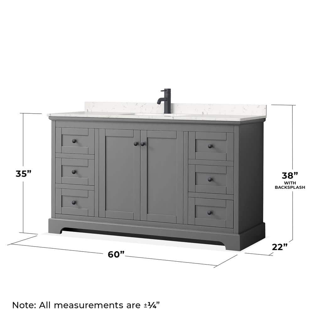 Avery 60'' Dark Gray Freestanding Bathroom Vanity with Marble Top