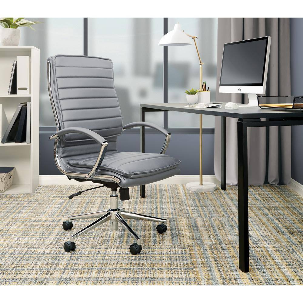 Charcoal High Back Executive Leather Swivel Chair with Metal Accents